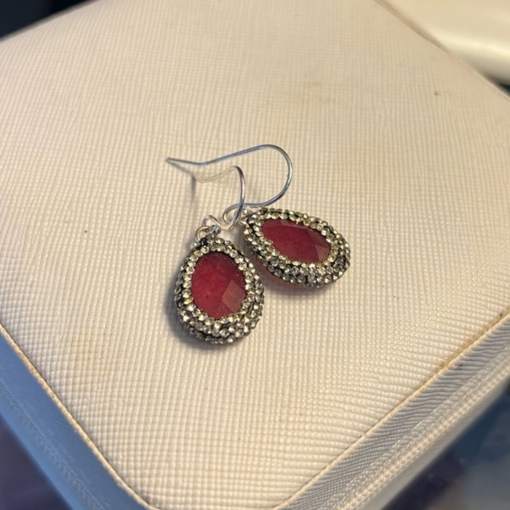 Gorgeous Ruby Crystal Hematite Finish Dangle Drop… - image 1